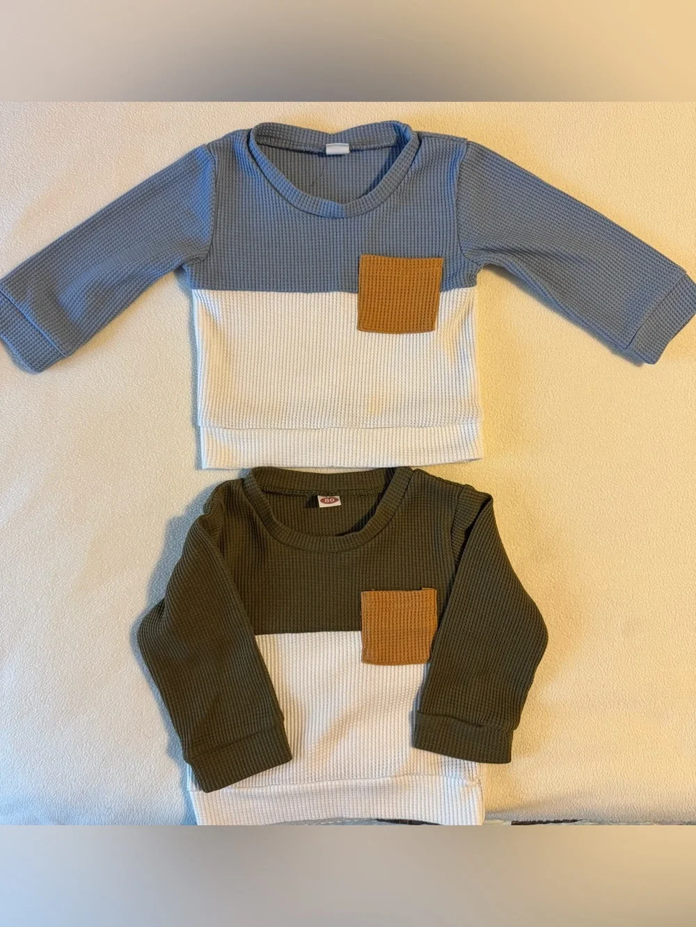 Set of 2 Baby Colorblock Waffle Knit Sweatshirt & Jogger Sets Size 80 (US 6-12m)